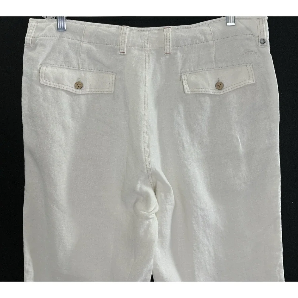TOMMY BAHAMA Men Relax Fit Linen Straight Pants Sz 35 Ivory Travel Vacation 1A-4
